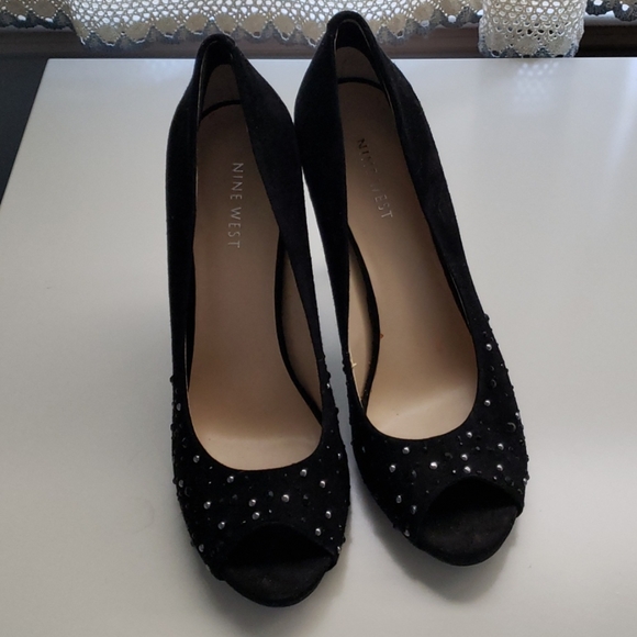 Black Suede Sequin Pumps - Picture 2 of 3